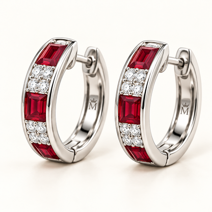 MISSISSI RB38 SCARLET ARC ruby diamond hoop earrings, white metal hero; design visualization