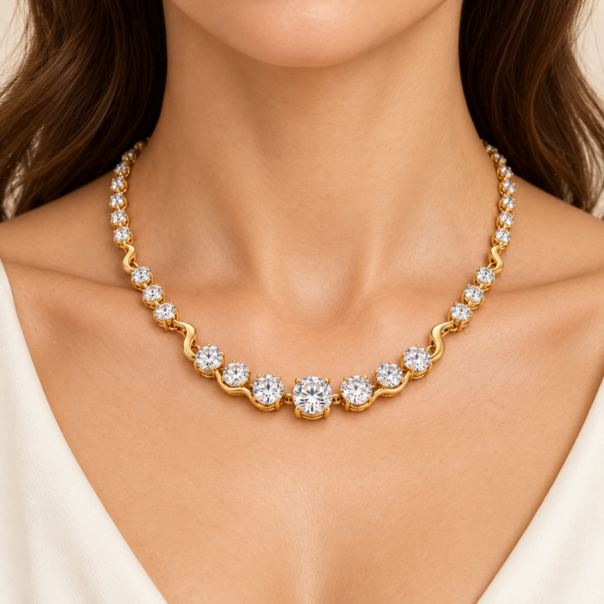 AI design visualization of Ripplelight Graduated Lab-Grown Diamond Line Necklace — wear visualization