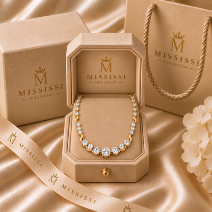 AI design visualization of Ripplelight Graduated Lab-Grown Diamond Line Necklace — packaging visualization