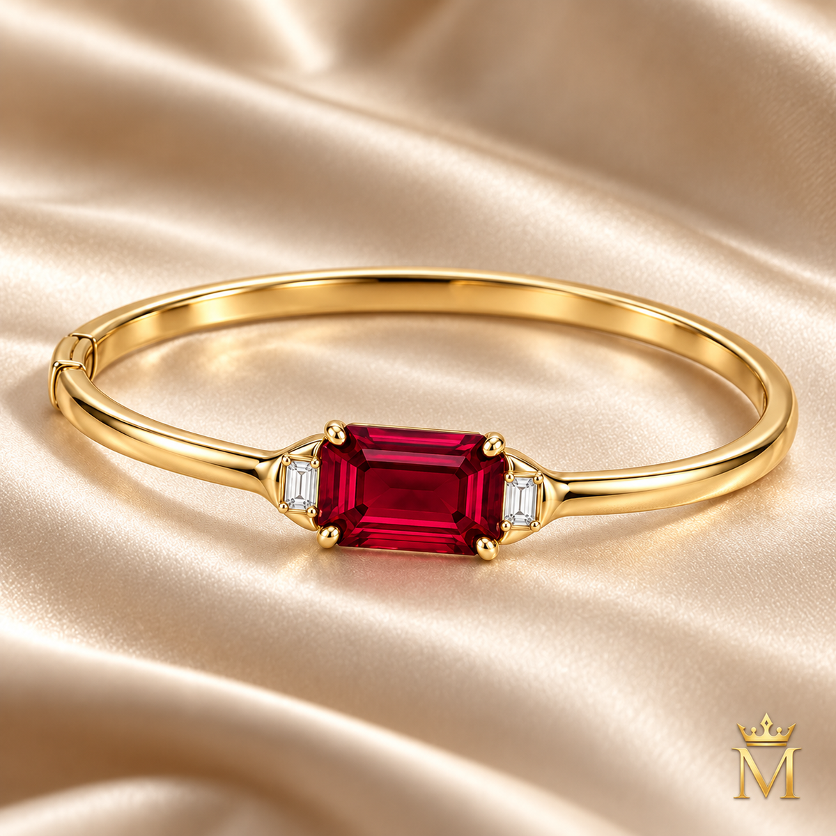 MISSISSI Crimson Span Lab-Grown Ruby & Diamond Bangle, three-quarter view; design visualization