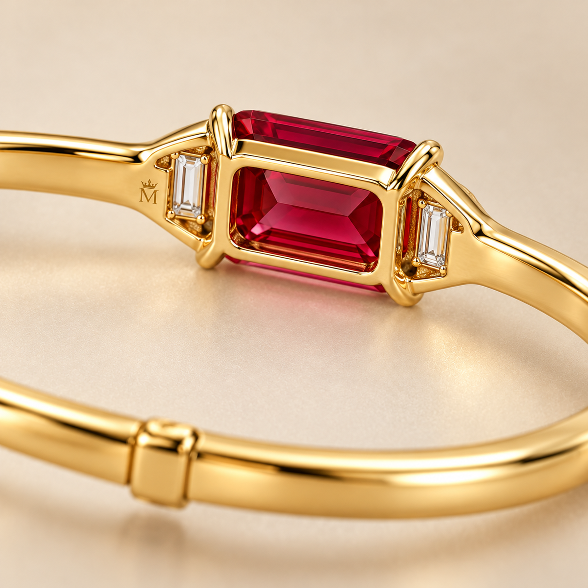 MISSISSI Crimson Span Lab-Grown Ruby & Diamond Bangle, reverse setting detail; design visualization