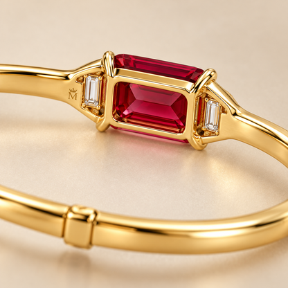 MISSISSI Crimson Span Lab-Grown Ruby & Diamond Bangle, reverse setting detail; design visualization