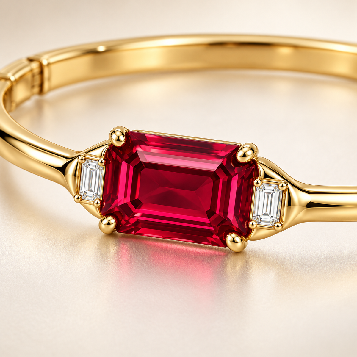 MISSISSI Crimson Span Lab-Grown Ruby & Diamond Bangle, close gemstone detail; design visualization