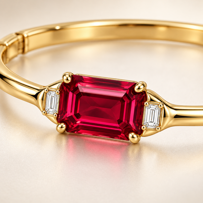 MISSISSI Crimson Span Lab-Grown Ruby & Diamond Bangle, close gemstone detail; design visualization