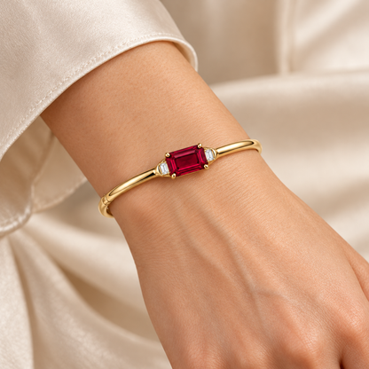 MISSISSI Crimson Span Lab-Grown Ruby & Diamond Bangle, wearing view; design visualization
