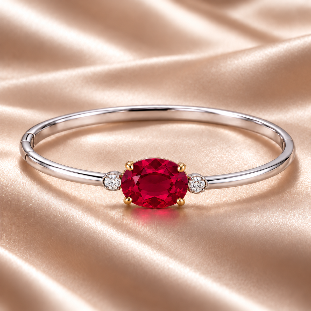 MISSISSI Ruby Duality Lab-Grown Ruby & Diamond Bangle, three-quarter view; design visualization