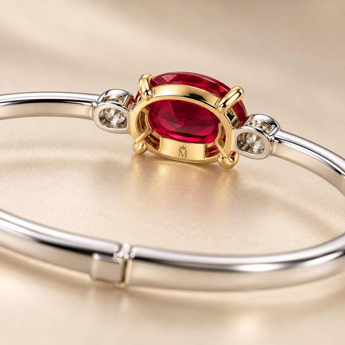 MISSISSI Ruby Duality Lab-Grown Ruby & Diamond Bangle, reverse setting detail; design visualization