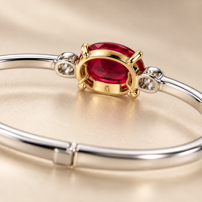 MISSISSI Ruby Duality Lab-Grown Ruby & Diamond Bangle, reverse setting detail; design visualization