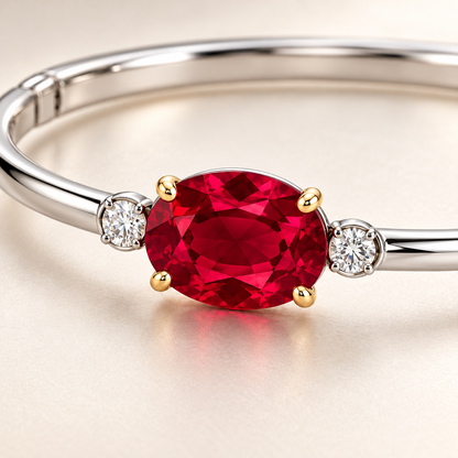 MISSISSI Ruby Duality Lab-Grown Ruby & Diamond Bangle, close gemstone detail; design visualization