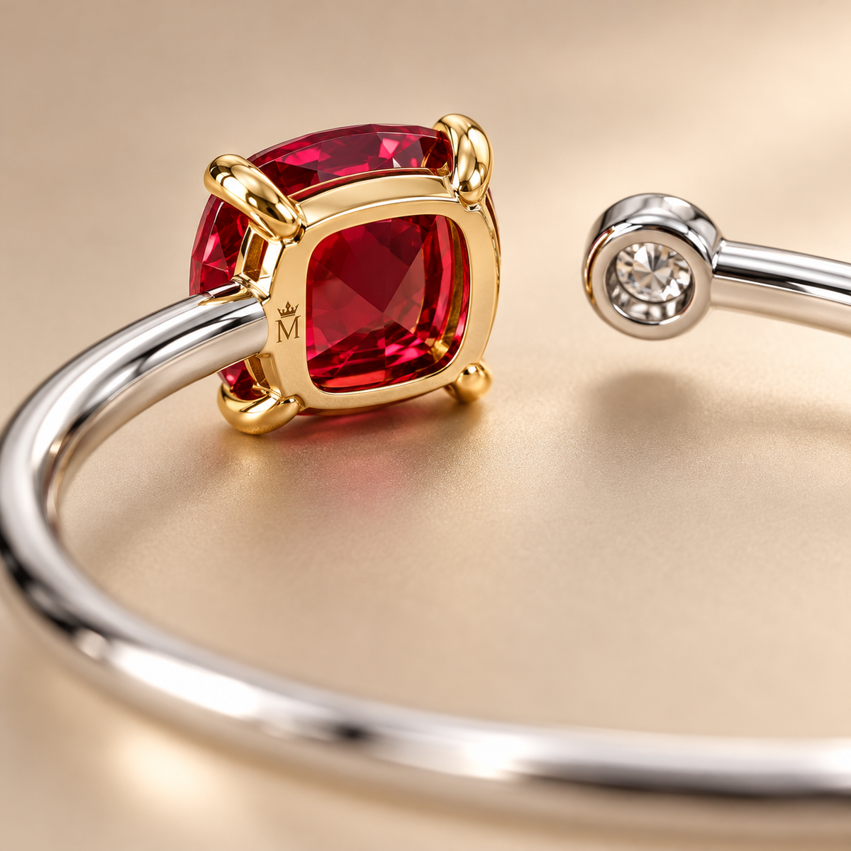 MISSISSI Scarlet Encounter Lab-Grown Ruby & Diamond Bangle, reverse setting detail; design visualization