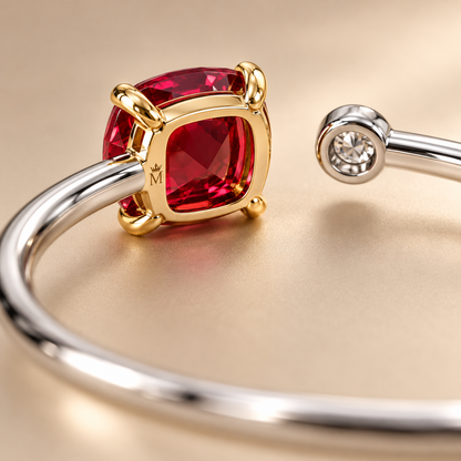 MISSISSI Scarlet Encounter Lab-Grown Ruby & Diamond Bangle, reverse setting detail; design visualization