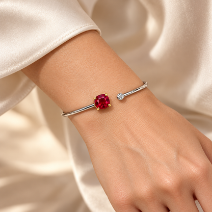 MISSISSI Scarlet Encounter Lab-Grown Ruby & Diamond Bangle, wearing view; design visualization