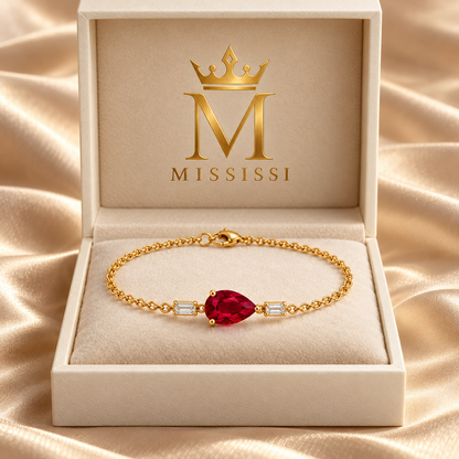 MISSISSI Ruby Stream Lab-Grown Ruby & Diamond Bracelet, branded packaging view; design visualization