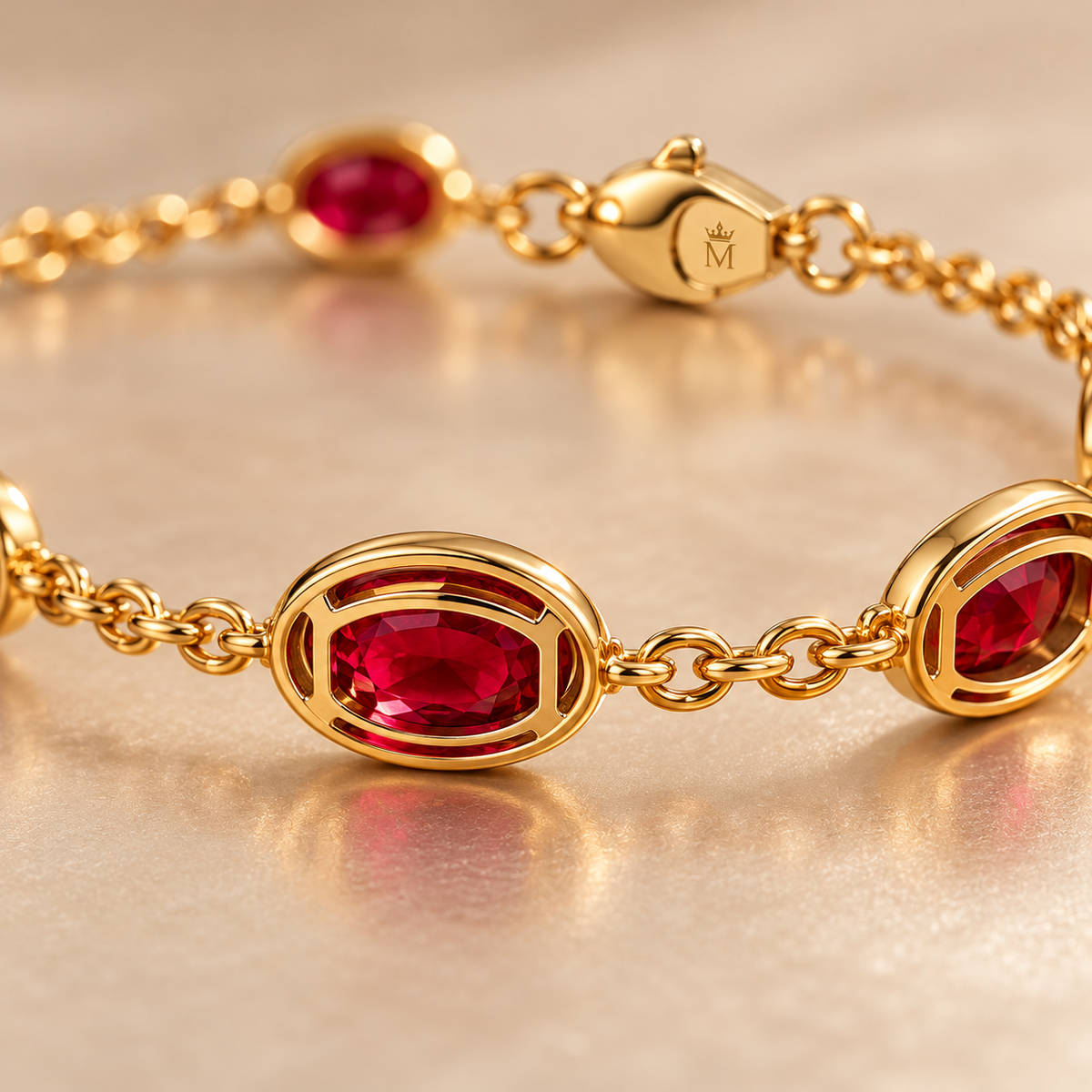 MISSISSI Five Scarlet Notes Lab-Grown Ruby Bracelet, reverse setting detail; design visualization