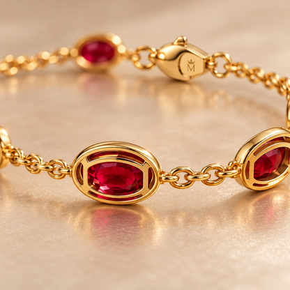 MISSISSI Five Scarlet Notes Lab-Grown Ruby Bracelet, reverse setting detail; design visualization