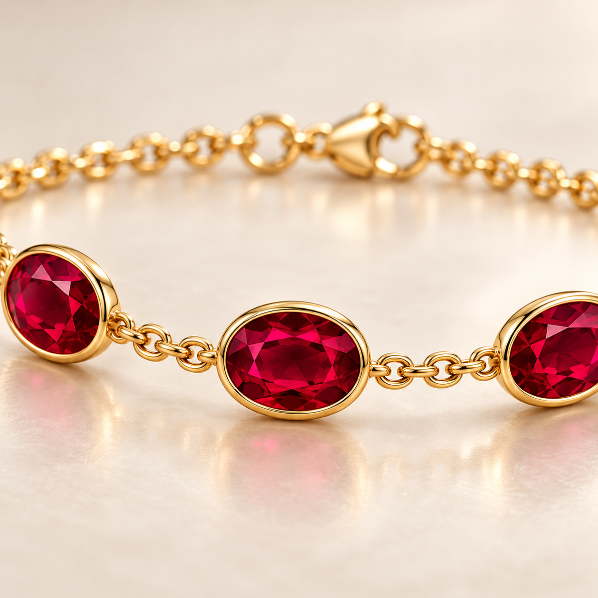 MISSISSI Five Scarlet Notes Lab-Grown Ruby Bracelet, close gemstone detail; design visualization
