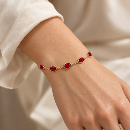 MISSISSI Five Scarlet Notes Lab-Grown Ruby Bracelet, wearing view; design visualization
