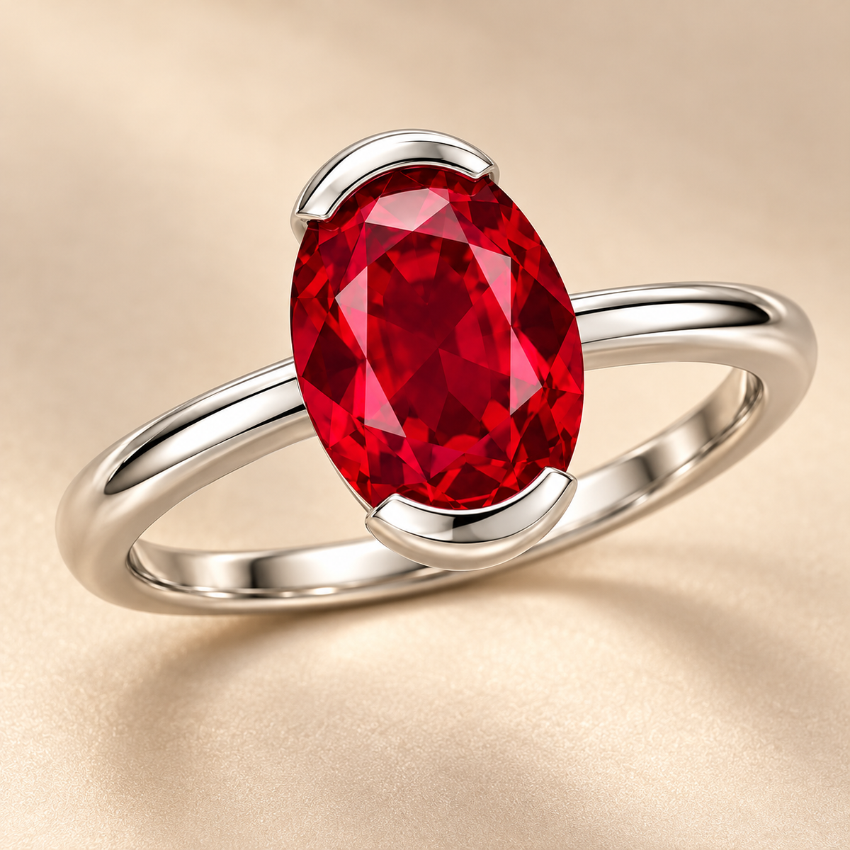 MISSISSI Ruby Stillwater Lab-Grown Ruby Ring, three-quarter view; design visualization