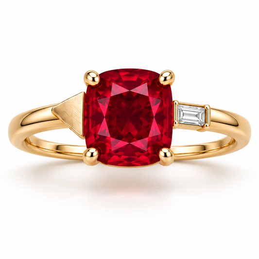 MISSISSI Scarlet Offset Lab-Grown Ruby & Diamond Ring, main view; design visualization