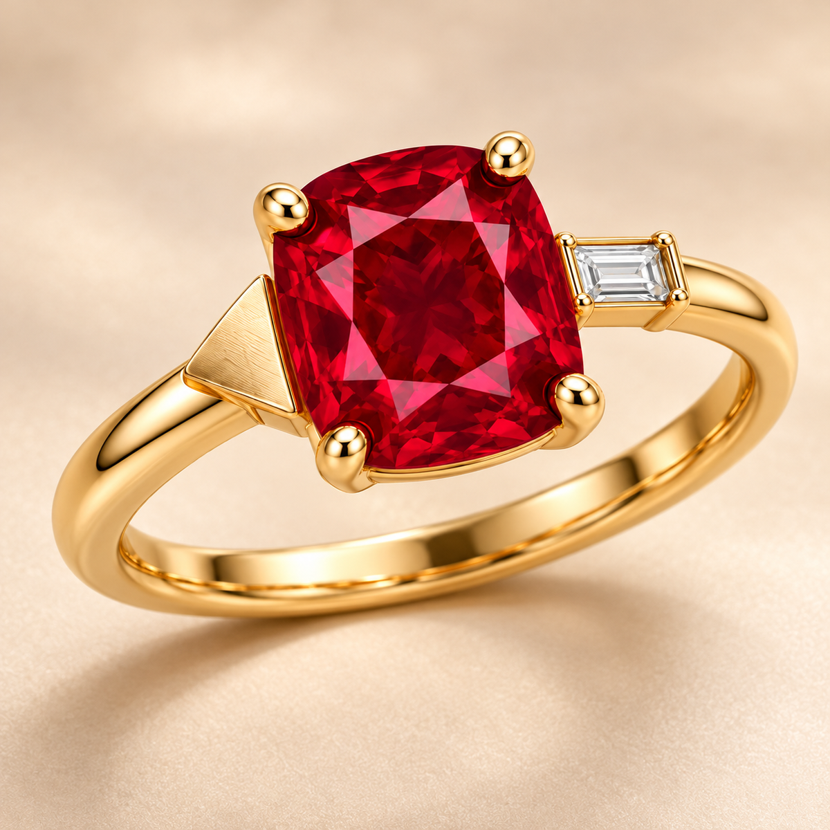 MISSISSI Scarlet Offset Lab-Grown Ruby & Diamond Ring, three-quarter view; design visualization