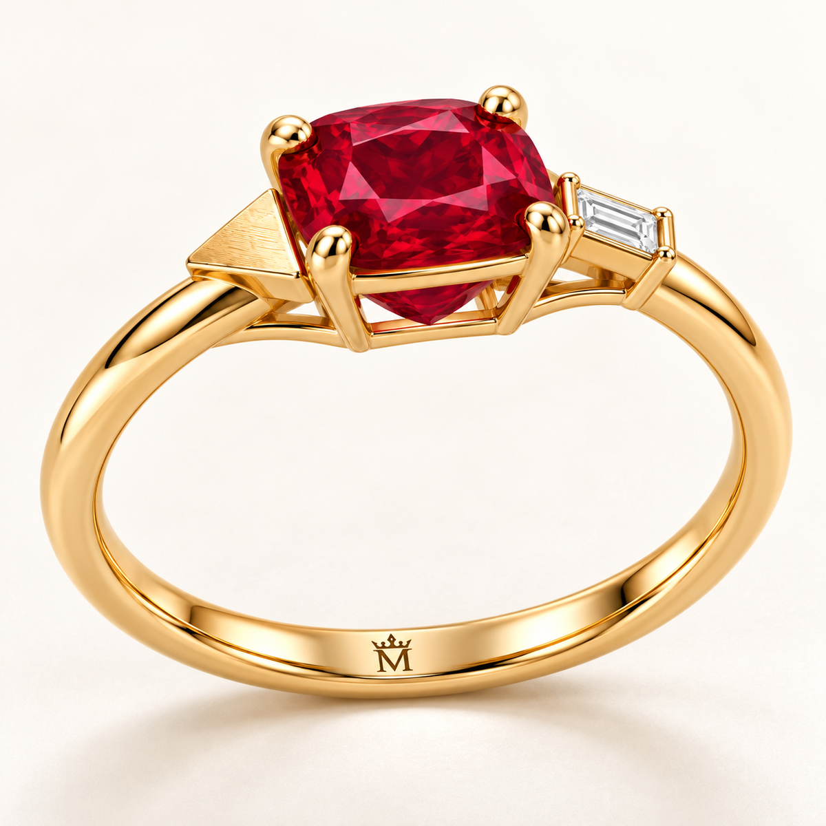MISSISSI Scarlet Offset Lab-Grown Ruby & Diamond Ring, reverse setting detail; design visualization