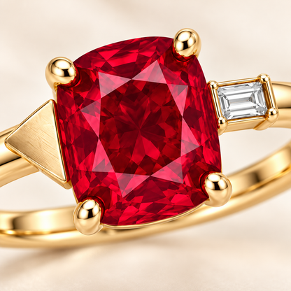 MISSISSI Scarlet Offset Lab-Grown Ruby & Diamond Ring, close gemstone detail; design visualization