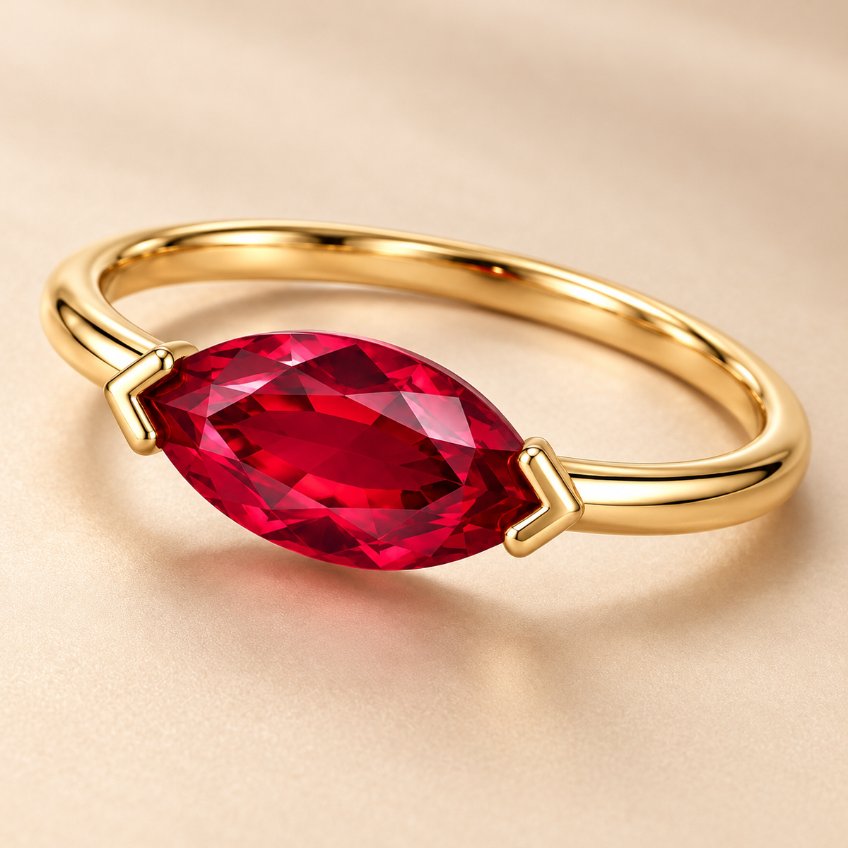 MISSISSI Ruby Solstice Lab-Grown Ruby Ring, three-quarter view; design visualization
