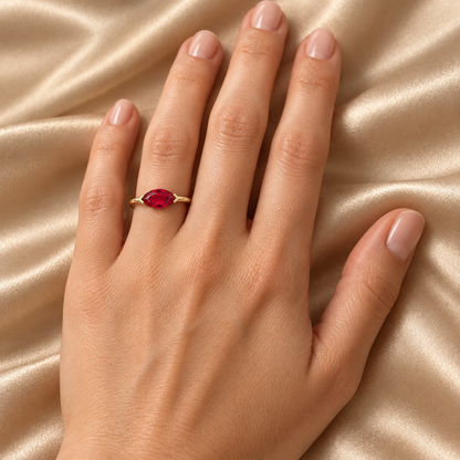 MISSISSI Ruby Solstice Lab-Grown Ruby Ring, wearing view; design visualization