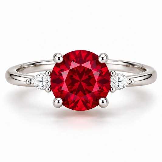 MISSISSI Crimson Trio Lab-Grown Ruby & Diamond Ring, main view; design visualization