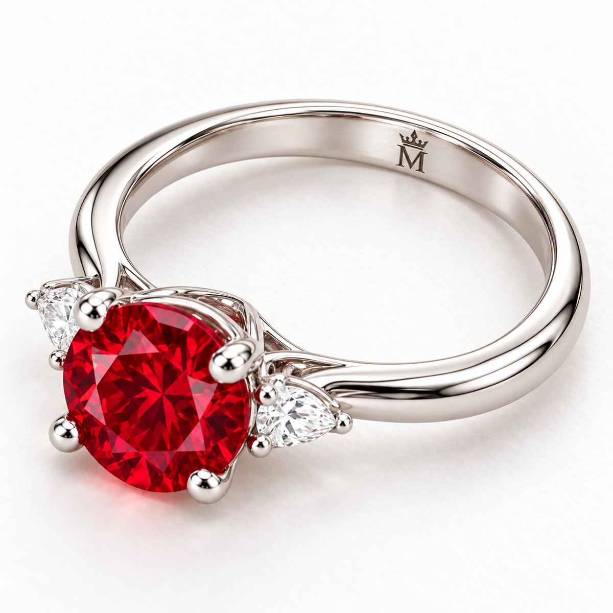 MISSISSI Crimson Trio Lab-Grown Ruby & Diamond Ring, reverse setting detail; design visualization