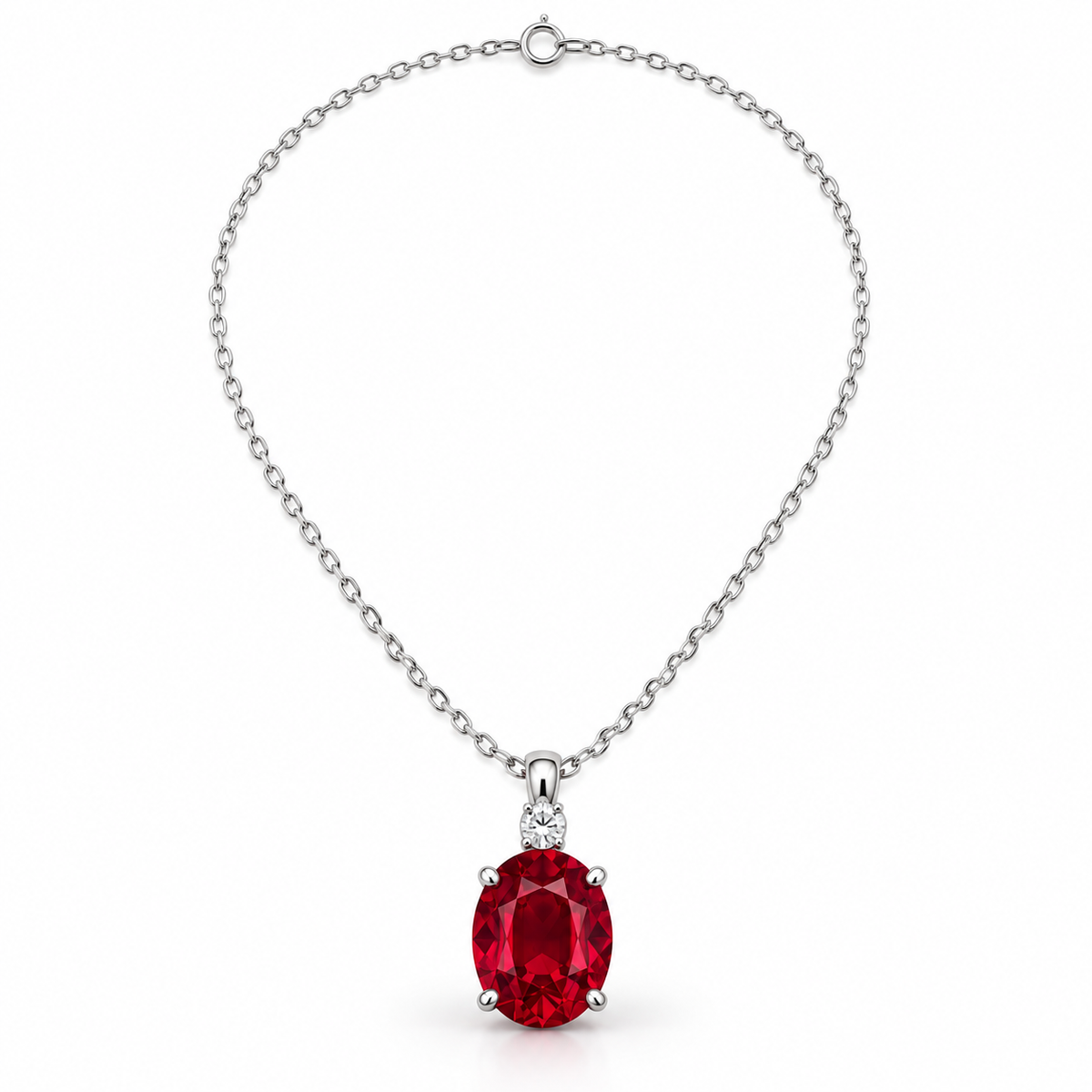 MISSISSI MN02 white-gold oval lab-grown ruby pendant with one round accent and plain bail, main design visualization