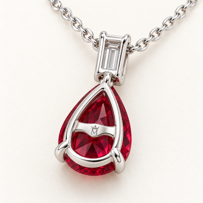 MN04 open-back pendant setting with crown-and-M engraving on the rear bridge; design visualization
