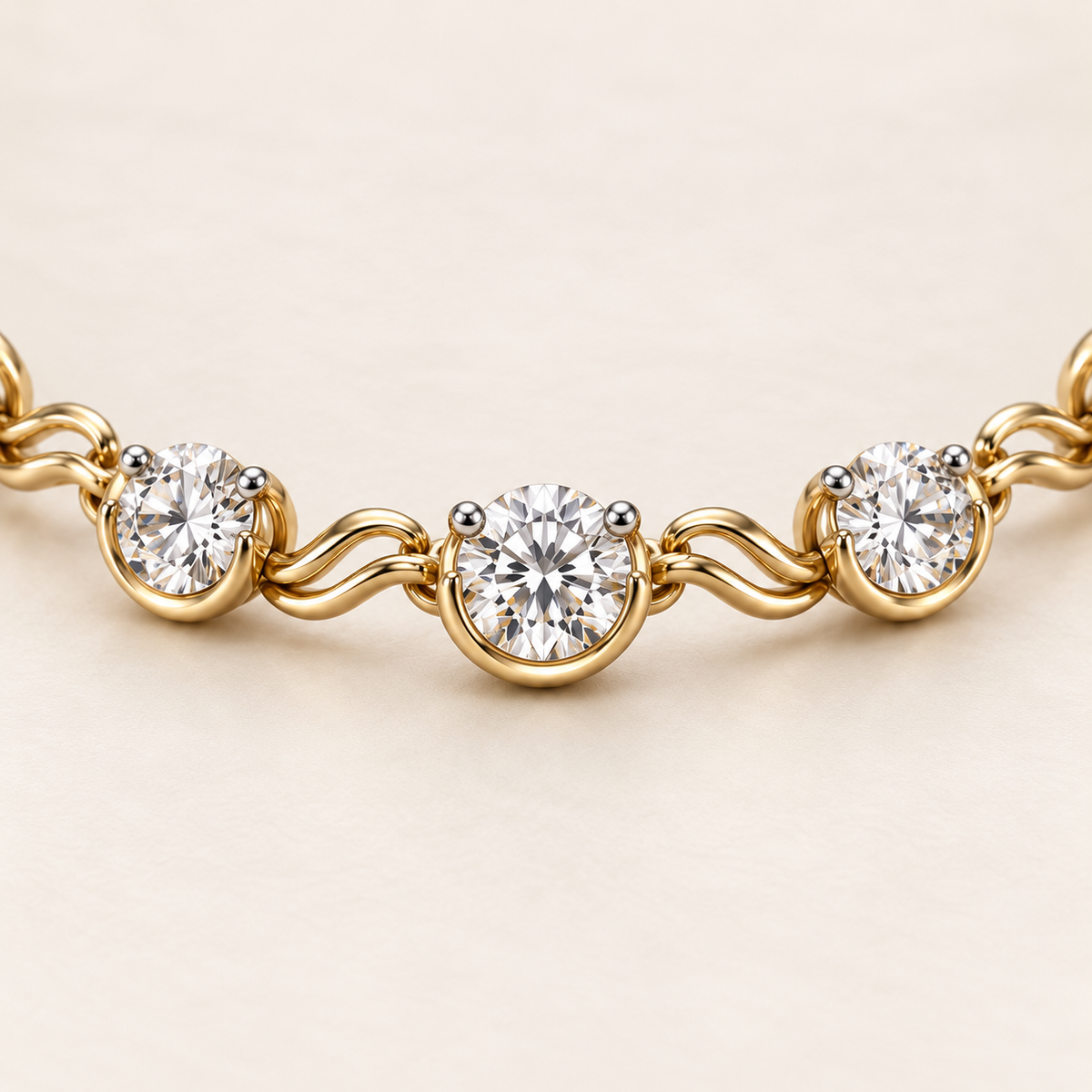 AI design visualization of Starstream Graduated Lab-Grown Diamond Bracelet — center link macro