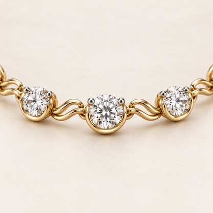 AI design visualization of Starstream Graduated Lab-Grown Diamond Bracelet — center link macro