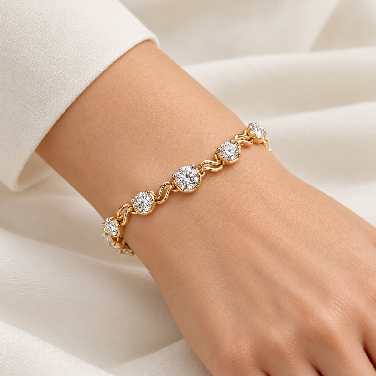 AI design visualization of Starstream Graduated Lab-Grown Diamond Bracelet — wear visualization