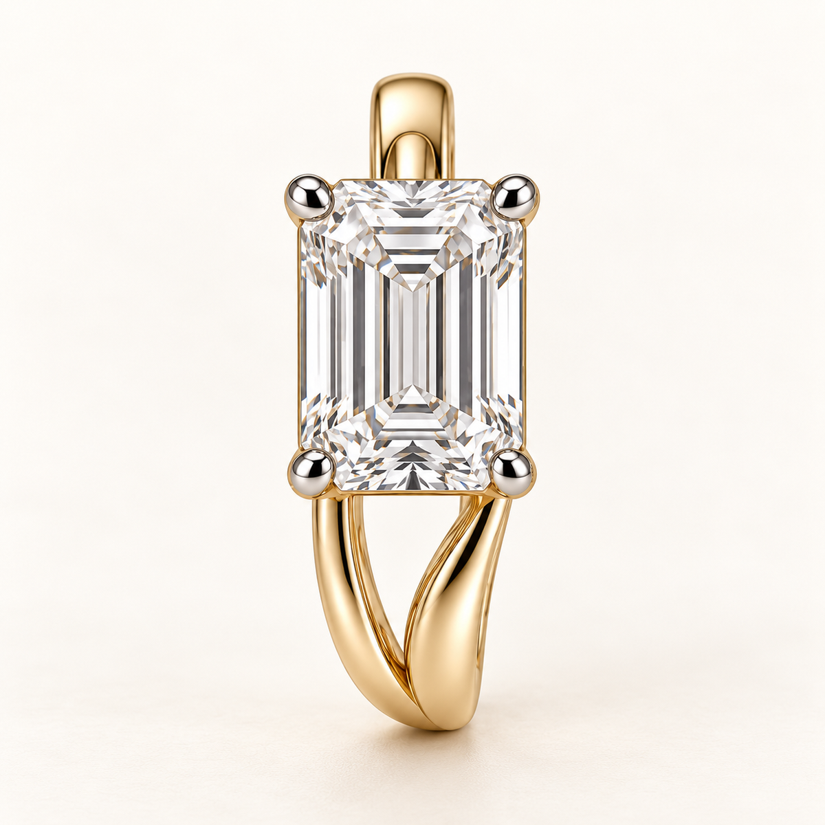 AI design visualization of Steplight Emerald-Cut Lab-Grown Diamond Huggie Earrings — front/top