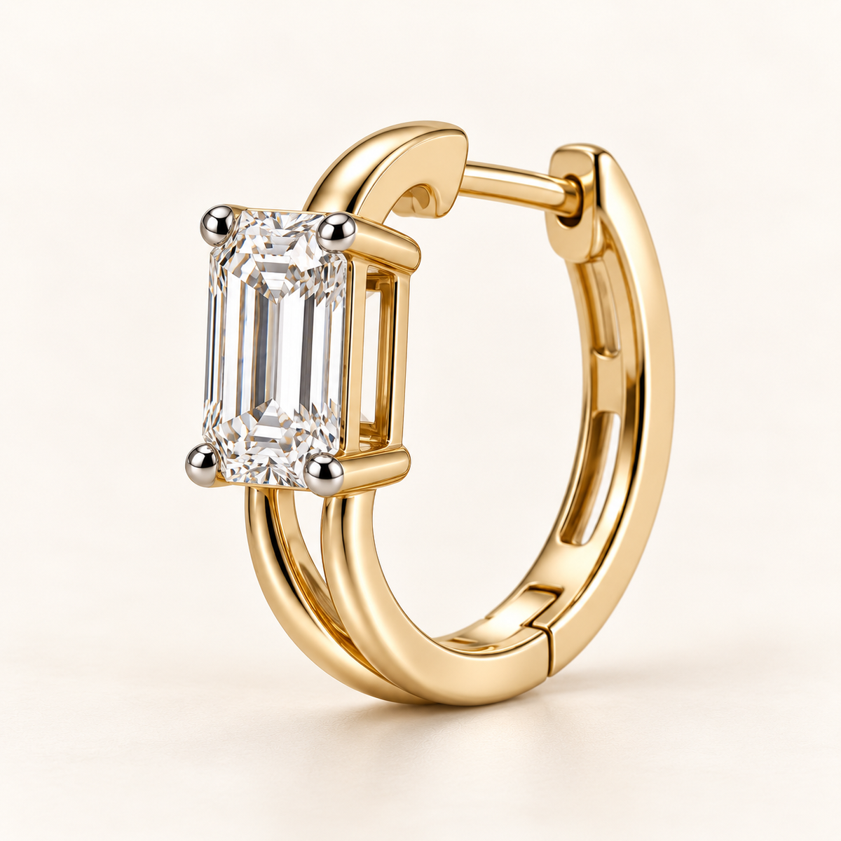 AI design visualization of Steplight Emerald-Cut Lab-Grown Diamond Huggie Earrings — side