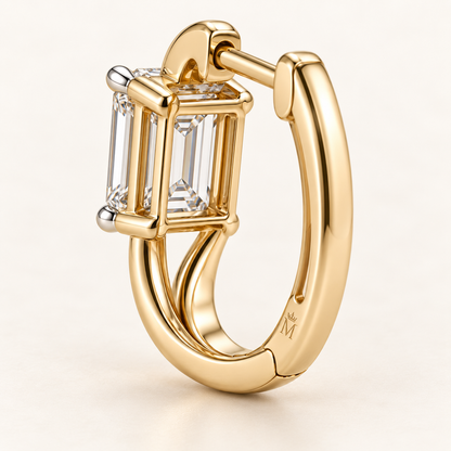 AI design visualization of Steplight Emerald-Cut Lab-Grown Diamond Huggie Earrings — reverse/engraving detail