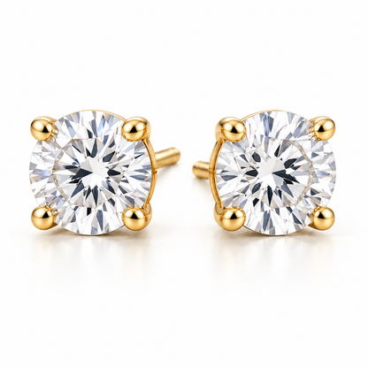 Round Solitaire Lab-Grown Diamond Stud Earrings 2.00 CTW in yellow gold, hero; design visualization
