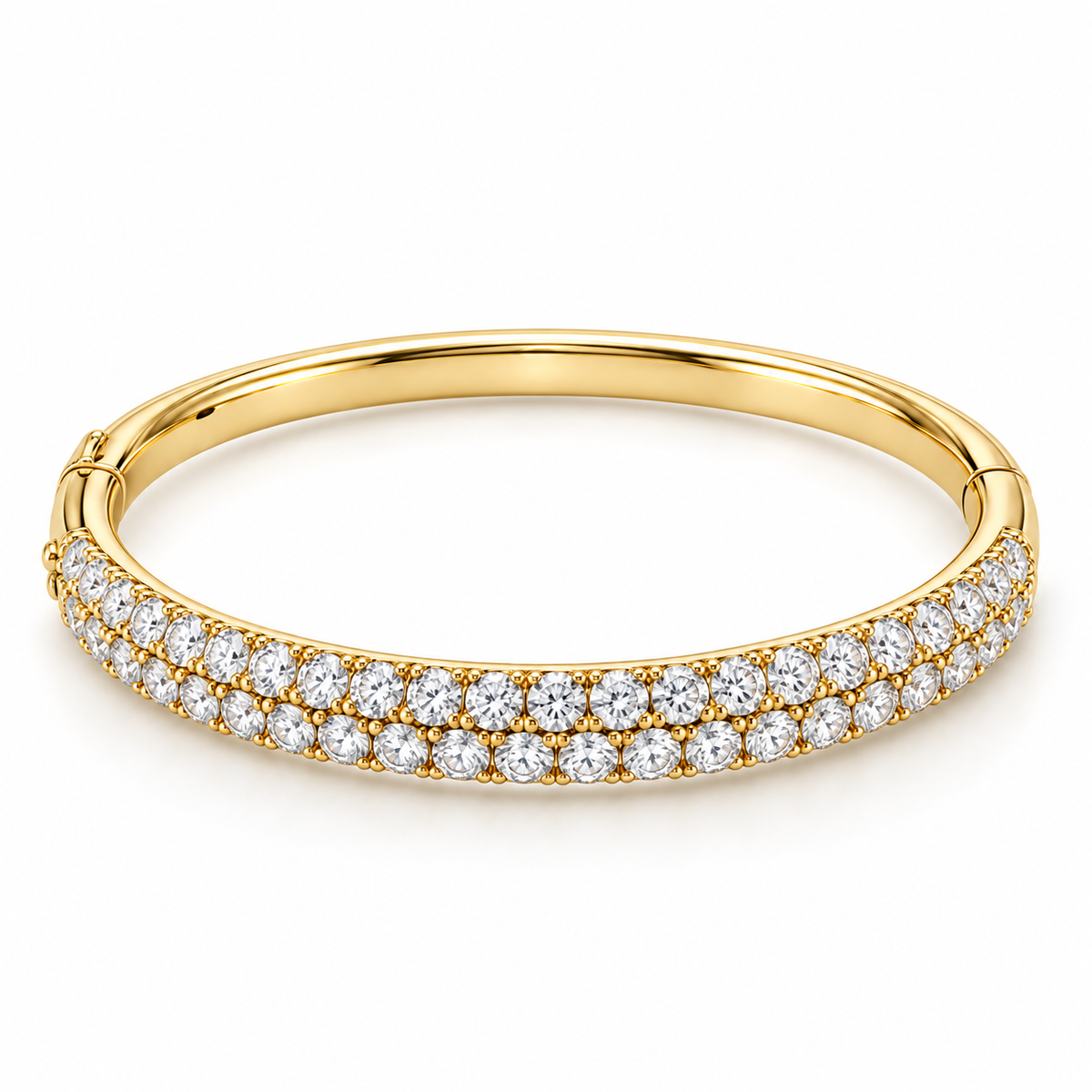 MISSISSI twin-row lab-grown diamond oval bangle in yellow gold, front three-quarter design view