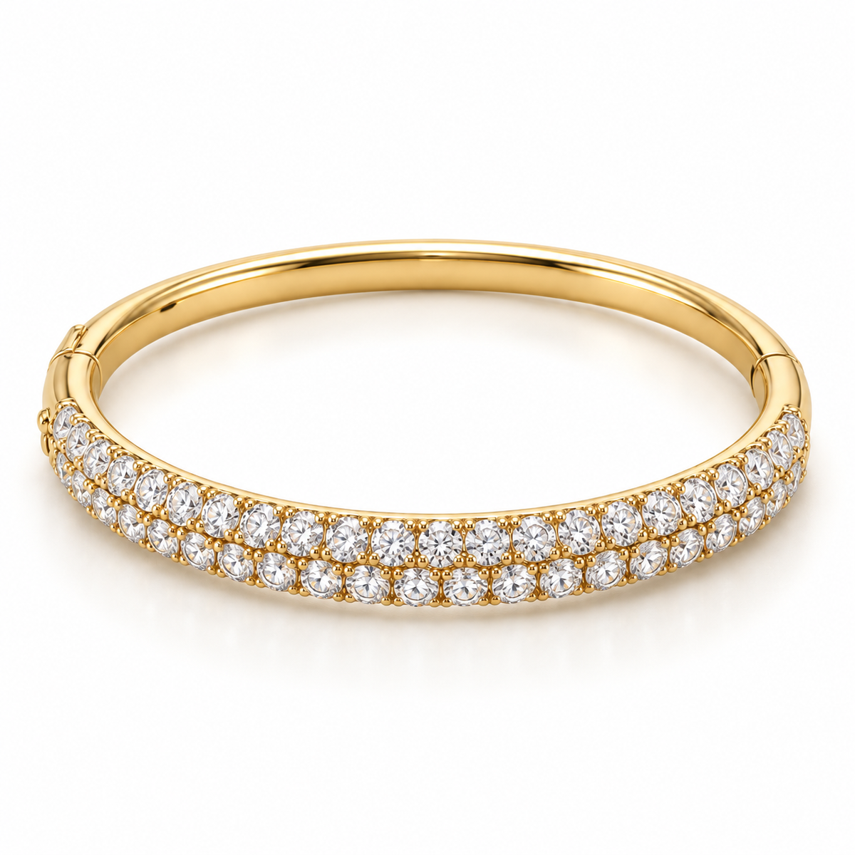 MISSISSI twin-row lab-grown diamond oval bangle in yellow gold, oblique profile design view
