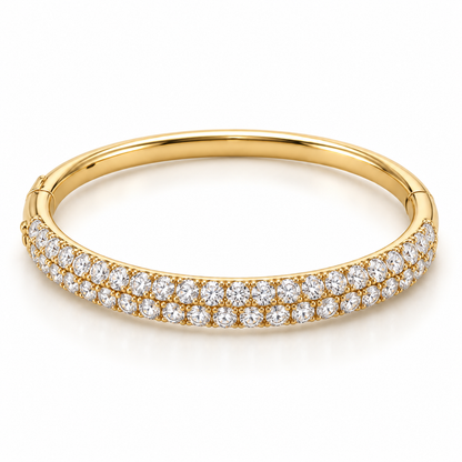 MISSISSI twin-row lab-grown diamond oval bangle in yellow gold, oblique profile design view