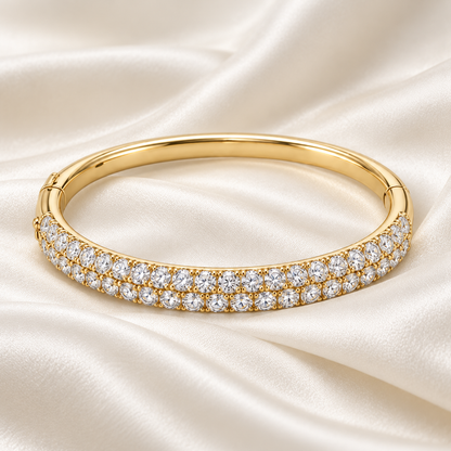 MISSISSI twin-row lab-grown diamond oval bangle in yellow gold, styled on ivory silk