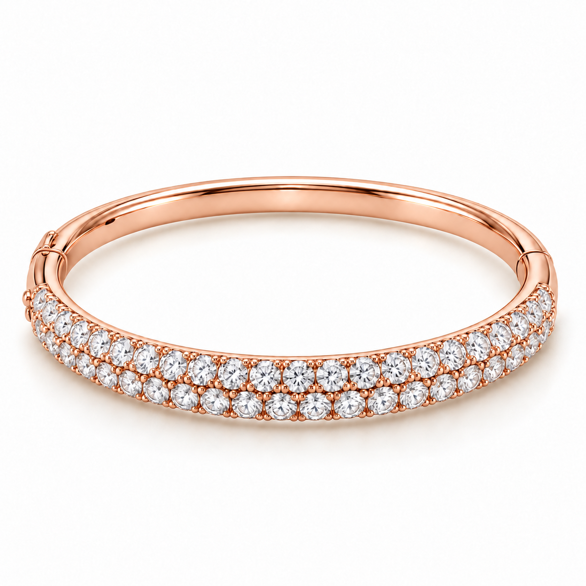 MISSISSI twin-row lab-grown diamond oval bangle in rose gold, front three-quarter design view