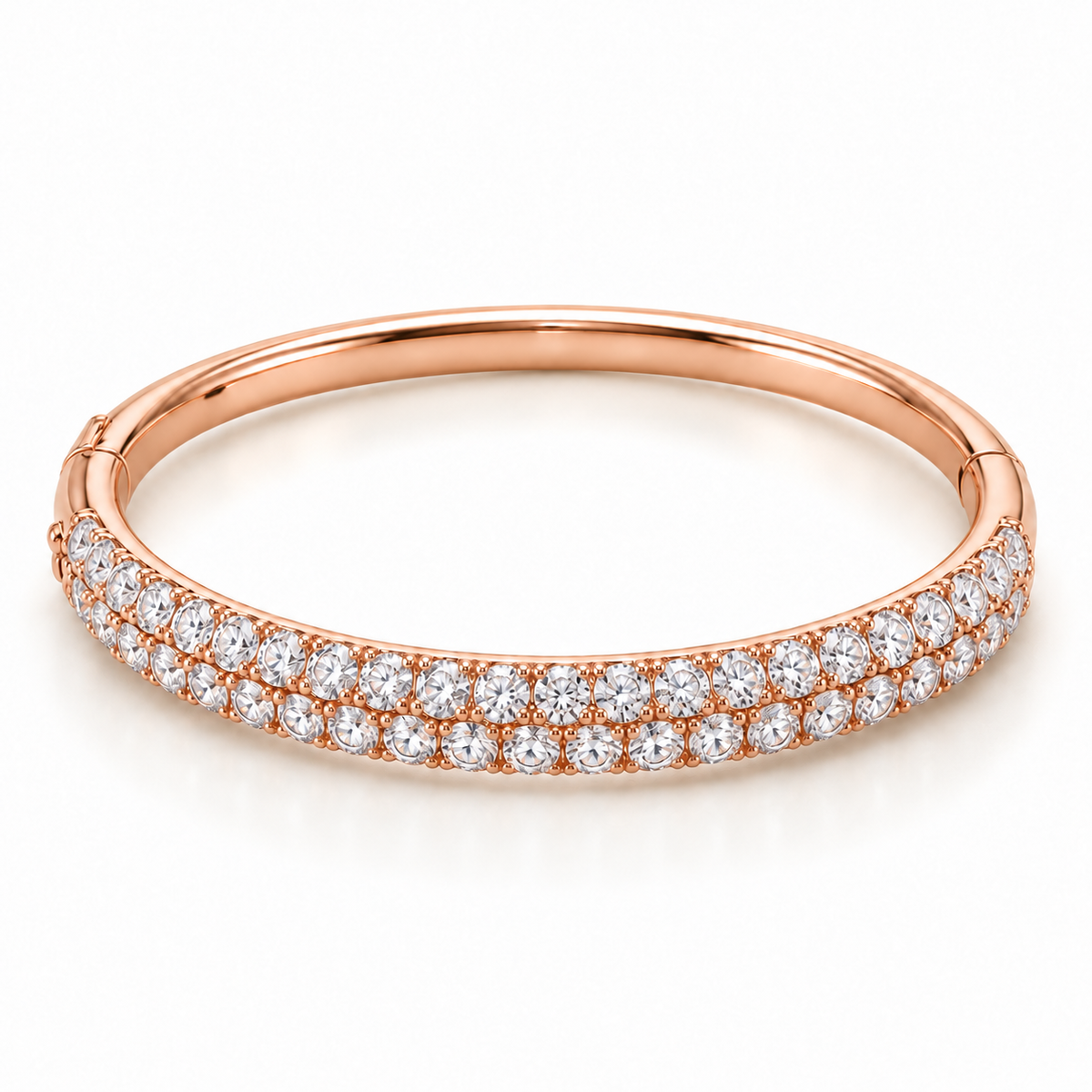 MISSISSI twin-row lab-grown diamond oval bangle in rose gold, oblique profile design view