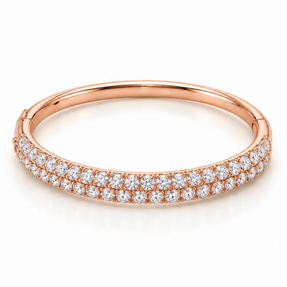 MISSISSI twin-row lab-grown diamond oval bangle in rose gold, oblique profile design view