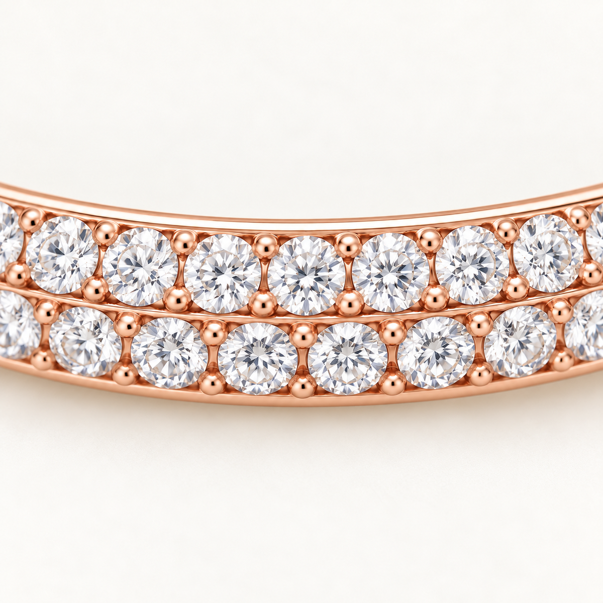 MISSISSI twin-row lab-grown diamond oval bangle in rose gold, close detail of the two front diamond rows