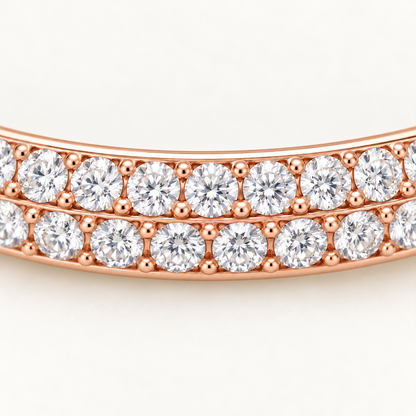 MISSISSI twin-row lab-grown diamond oval bangle in rose gold, close detail of the two front diamond rows