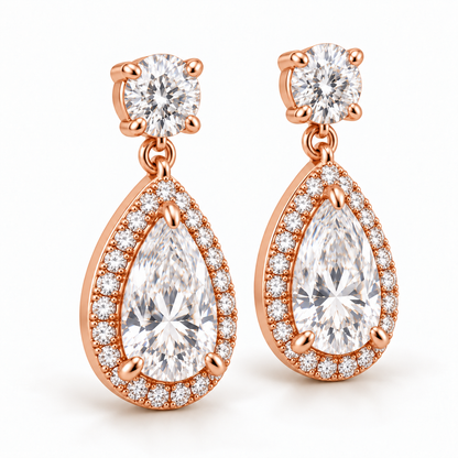 MISSISSI pear-halo lab-grown diamond drop earrings in rose gold, matching pair in an alternate view