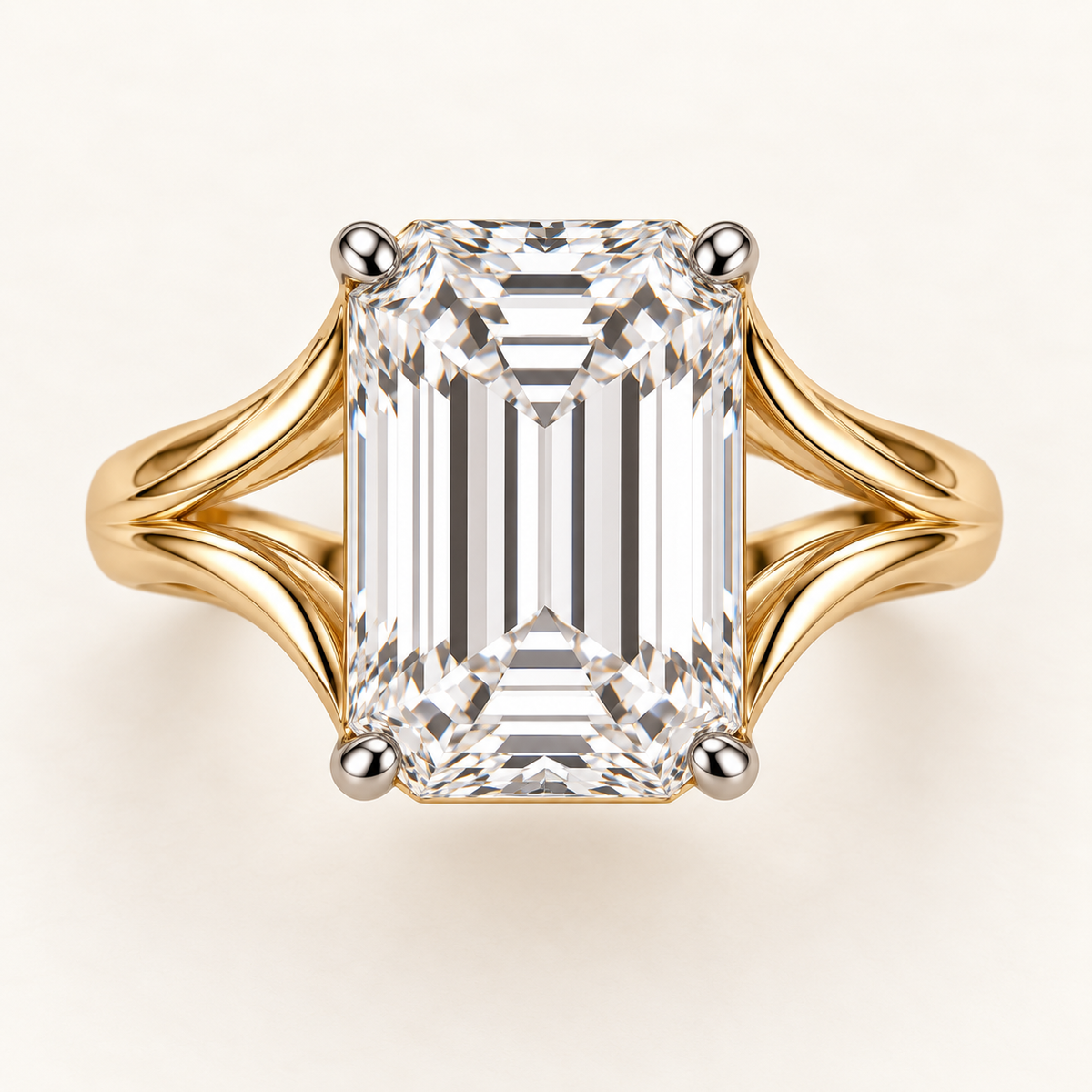 AI design visualization of Twin Tide Emerald-Cut Lab-Grown Diamond Ring — top